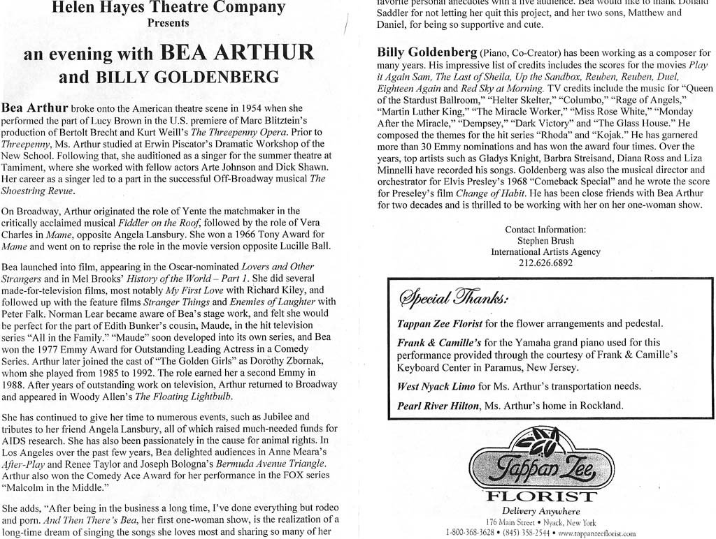 Bea Arthur Helen Hayes Theatre Program inside